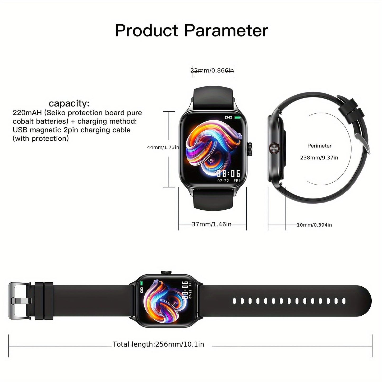 1.85" Smart Watches for man and woman 110+ Sport Modes Fitness Watch with Sleep Monitor, Pedometer, message/call, Wireless Devices Wearable Tracker for Android iPhone Mobile Phone Smartphone Wristwatch