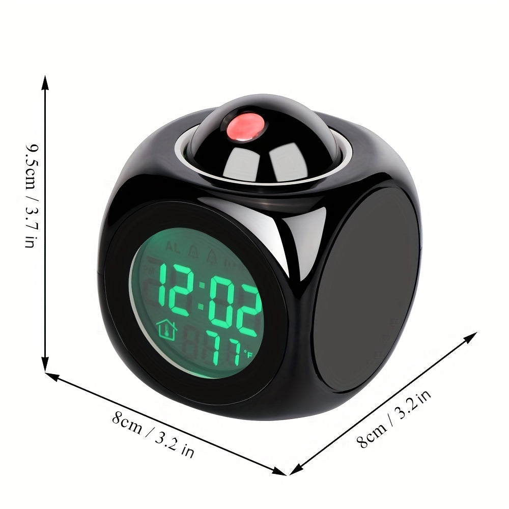 1pc Innovative LCD Projection Desk Clock - Talking Voice Prompt, Digital Alarm, Thermometer, Snooze Function, LED Display, Time Display, Compact Design - Battery Not Included