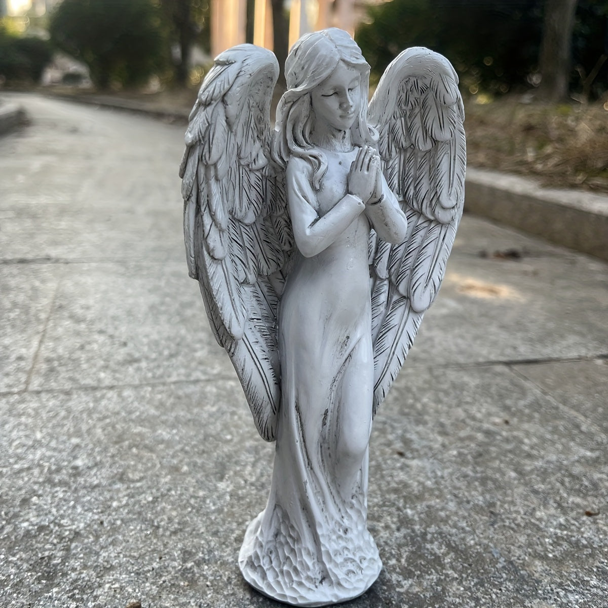 1pc Exquisite Resin Praying Angel Sculpture - Beautiful Yard and Garden Decoration, Indoor Home Decor, Artistic Craft, Religious Symbol, Antique Stone Finish, Perfect Souvenir and Party Accessory