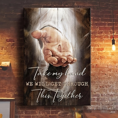 1pc Jesus Hand in Water Canvas Wall Art - Wall Cut-Outs with Framed Ready to Hang, Perfect for Home Decor and Spiritual Gifts, 11.8inx15.7Inch, Inspirational Religious Painting, Hand of God Artwork, Take My Hand Wall Decoration