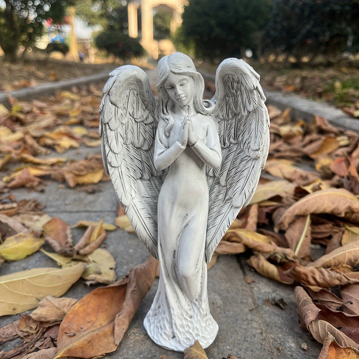 1pc Exquisite Resin Praying Angel Sculpture - Beautiful Yard and Garden Decoration, Indoor Home Decor, Artistic Craft, Religious Symbol, Antique Stone Finish, Perfect Souvenir and Party Accessory