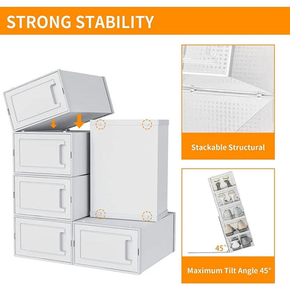 15 Pack Foldable Shoe Box Storage Containers Storage Bins Shoe Storage Organizer Drawer shoebox organizer Plastic lashcart organization