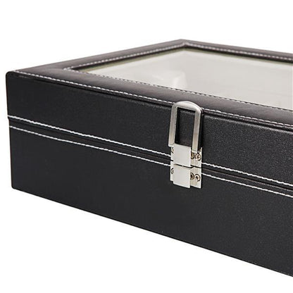 12 Compartments Top-level Opening Style Leather Watch Collection Box Black