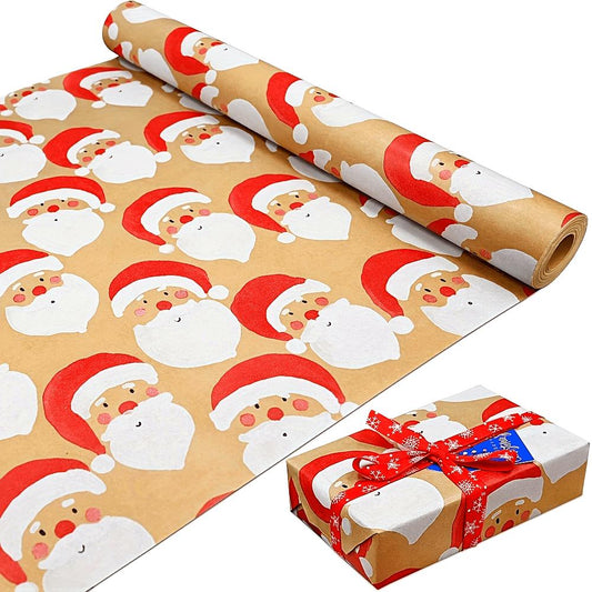 1 Roll, 52Ft Roll Of Kraft Santa Claus Wrapping Paper Roll, Colorful Gift For Present Party Christmas DIY Birthday Decorations, Wrapping Paper, Tissue Paper, Flower Bouquet Supplies, Gift Wrapping Paper, Flower Wrapping Paper