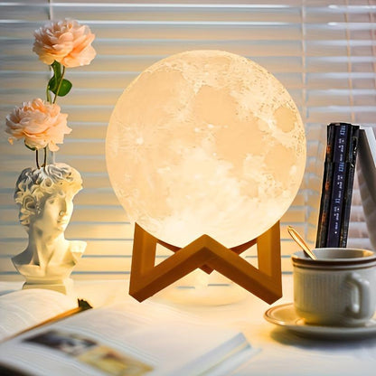 1pc Enchanting LED 3D Moon Lamp - Moon-Shaped Night Light with Stand, Decorative Ambient Table Light, Soft Warm Glow, Energy-Efficient, Perfect for Friends, Lovers, Birthday, Christmas Gifts, Home, Office, Bedroom Decor