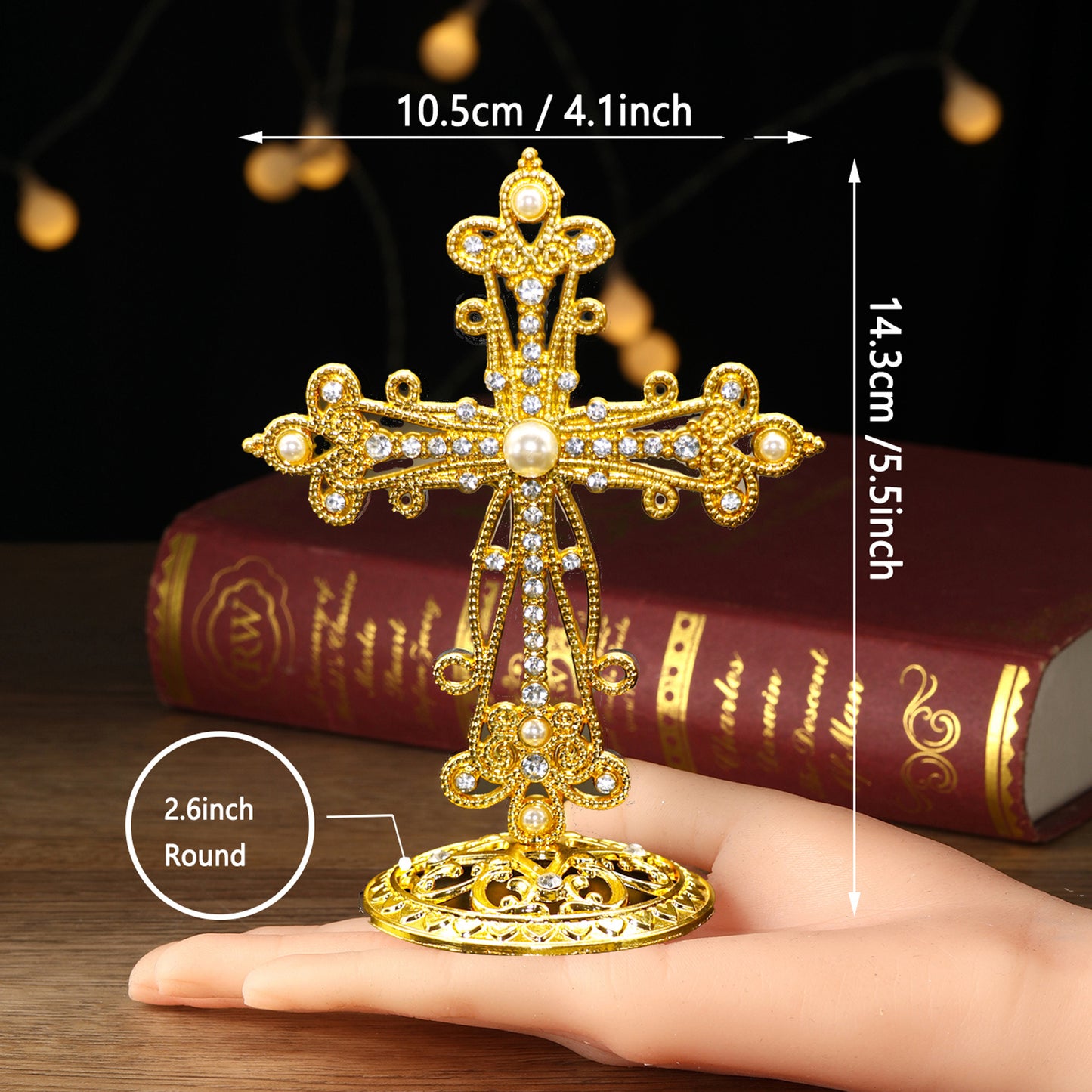 1pc Exquisite Diamond-Studded Gold-Plated Zinc Alloy Cross - A Stunning Symbol of Faith, Perfect for Christmas Or Any Occasion.