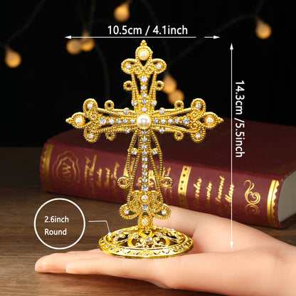 1pc Exquisite Diamond-Studded Gold-Plated Zinc Alloy Cross - A Stunning Symbol of Faith, Perfect for Christmas Or Any Occasion.