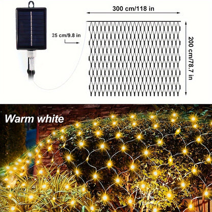 1 Pack Waterproof Solar Net Lights- 192 LED, 9.8ft X 6.6ft 8 Modes LED Flashing Mesh Lights For Outdoor/Indoor Use - Perfect For Tree, Landscape, Garden, Roof, Balcony, Wall Decor - Ideal For Weddings, Birthdays, Christmas, Halloween, Party