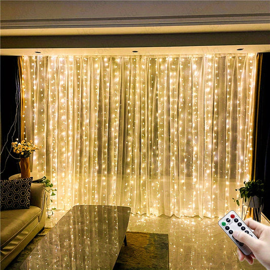 1pc 600LED USB Curtain String Lights, 6m*3m/19.6ft*9.8ft Remote Control Led Light for Christmas Garland Fairy Light Festoon Wedding Home Bedroom Decoration Lighting