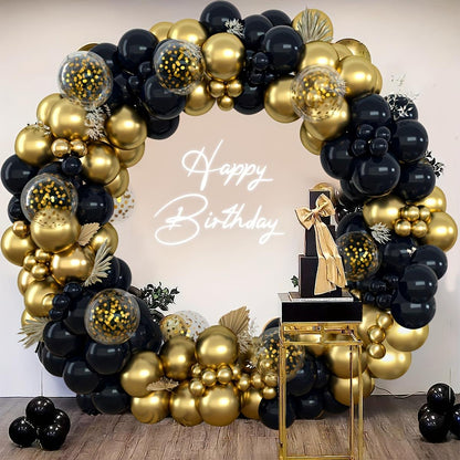 140pcs Vibrant Black and Golden Confetti Latex Balloons - Balloons for Party Decorations - Bachelor Party, Father's Day, New Year's, 30th, 40th, 50th Birthday Celebrations, Flower Arch Kit, and Decorative Accessories