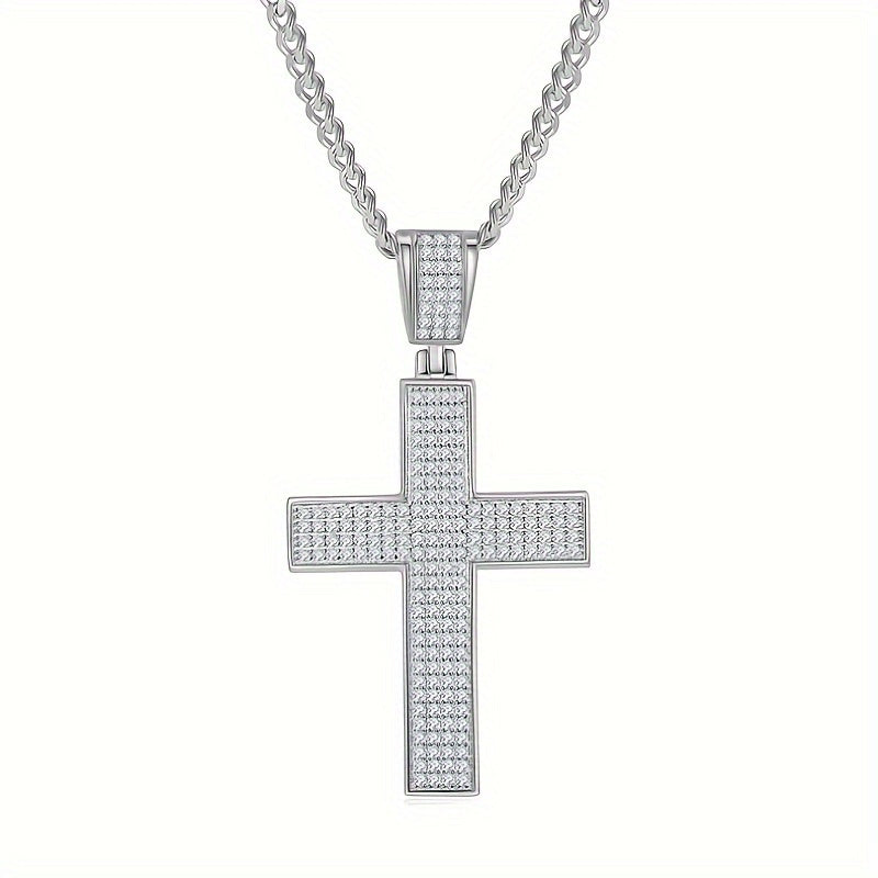 1pc Elegant 925 Sterling Silvery Cross Pendant with 2-Carat Moissanite, Unisex Fashion Jewelry for Engagement, Wedding Anniversary, Gift for Lovers, Friends, Family