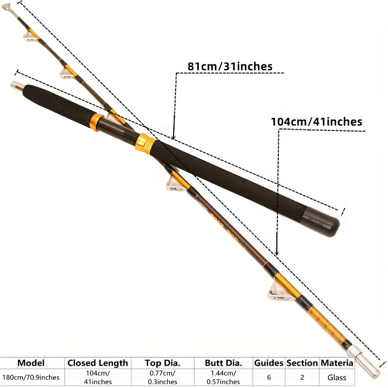 "Trolling Rod 2-Section Saltwater Offshore Heavy Straight Butt Roller Fishing Rod Conventional Boat Fishing Pole 6'0""  50-120lbs 5.9FT/180cm - For Saltwater Fishing - Durable & Powerful - Ideal Gift for Experienced Anglers"