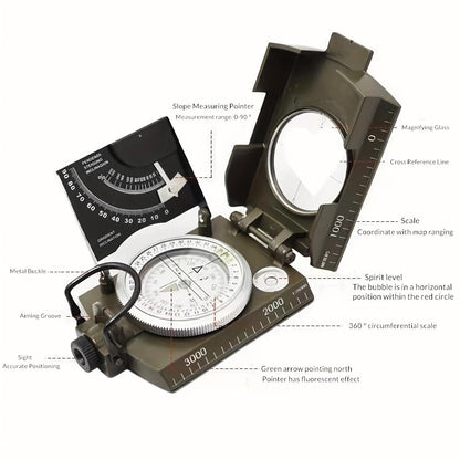 1 pc of High-Precision Military Compass, Tactical Multifunctional Professional Geological Compass with Illuminated Display, Waterproof Zinc Alloy Outdoor Gear, Suitable for Camping, Hiking, Exploring, Riding, Tactical Training Laser cutting