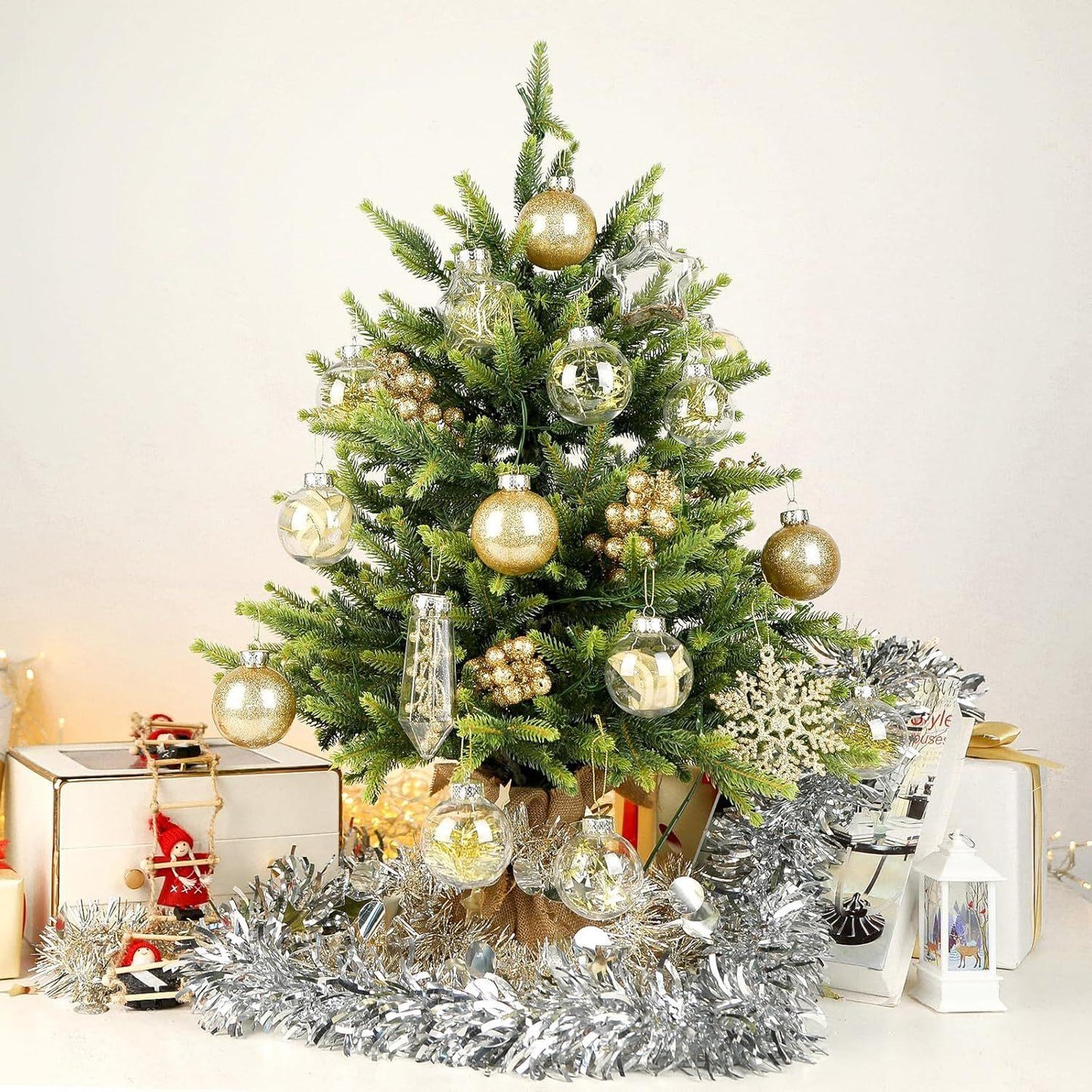 1pc 86pcs Christmas Balls Ornaments Set, Shatterproof Plastic Clear Decorative Baubles for Xmas Tree Decor Holiday Wedding Party Decoration, Glod happy birthday