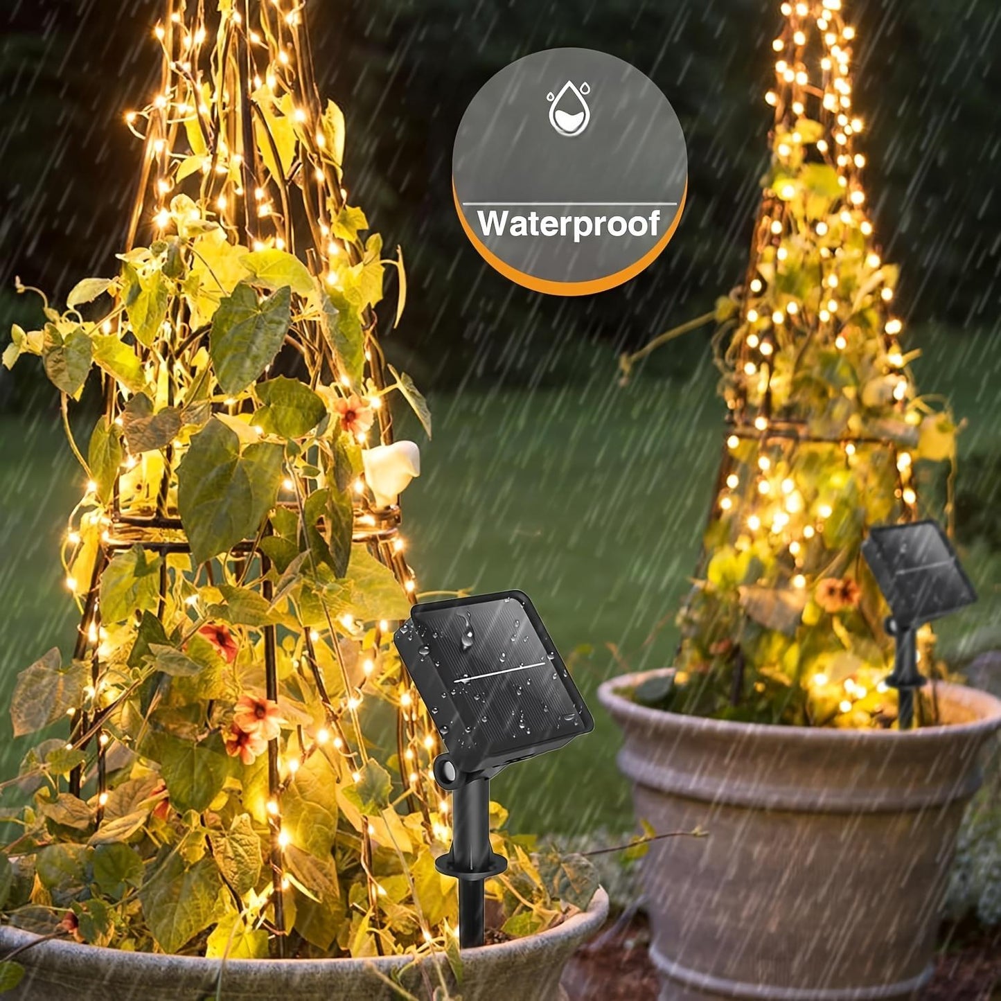 1 Pack Of 104ft (300LED) Solar Outdoor Lights, Outdoor Solar String Lights, Copper Wire 8 Pattern Solar Fairy Tale Lights Garden Yard Tree Christmas Party Wedding (Warm White ) NiMH Battery With Cable Management Reel IP65 Waterproof