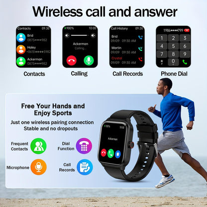 100+Sports Smartwatch with Wireless Call (Answer/Make/Reject Calls), 1.85'' Smart Watch with Body Temp/ Sleep Monitor for Men Women, Smart Watch with AI Voice, Pedometer, Calculator, Games, Music Control,Wearable Medical Smartphone Wristwatch