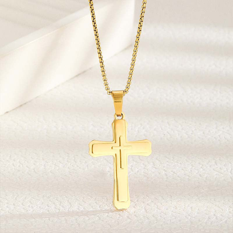 1 Pc-2 Pcs/set Classic Cross Necklace for Men Boy Silvery  Golden Stainless Steel Christ Pendant Necklace  Jewelry gift