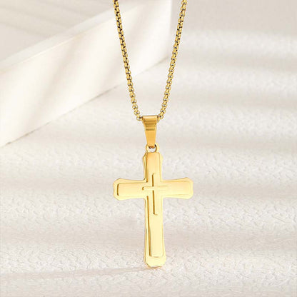 1 Pc-2 Pcs/set Classic Cross Necklace for Men Boy Silvery  Golden Stainless Steel Christ Pendant Necklace  Jewelry gift