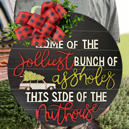 1pc Funny Christmas By Sign - Outdoor Holiday Decorations - 3D Wooden Welcome Sign with Bow, Warm Home Hanging Decoration, Gift, Wall Decor with Rope Print