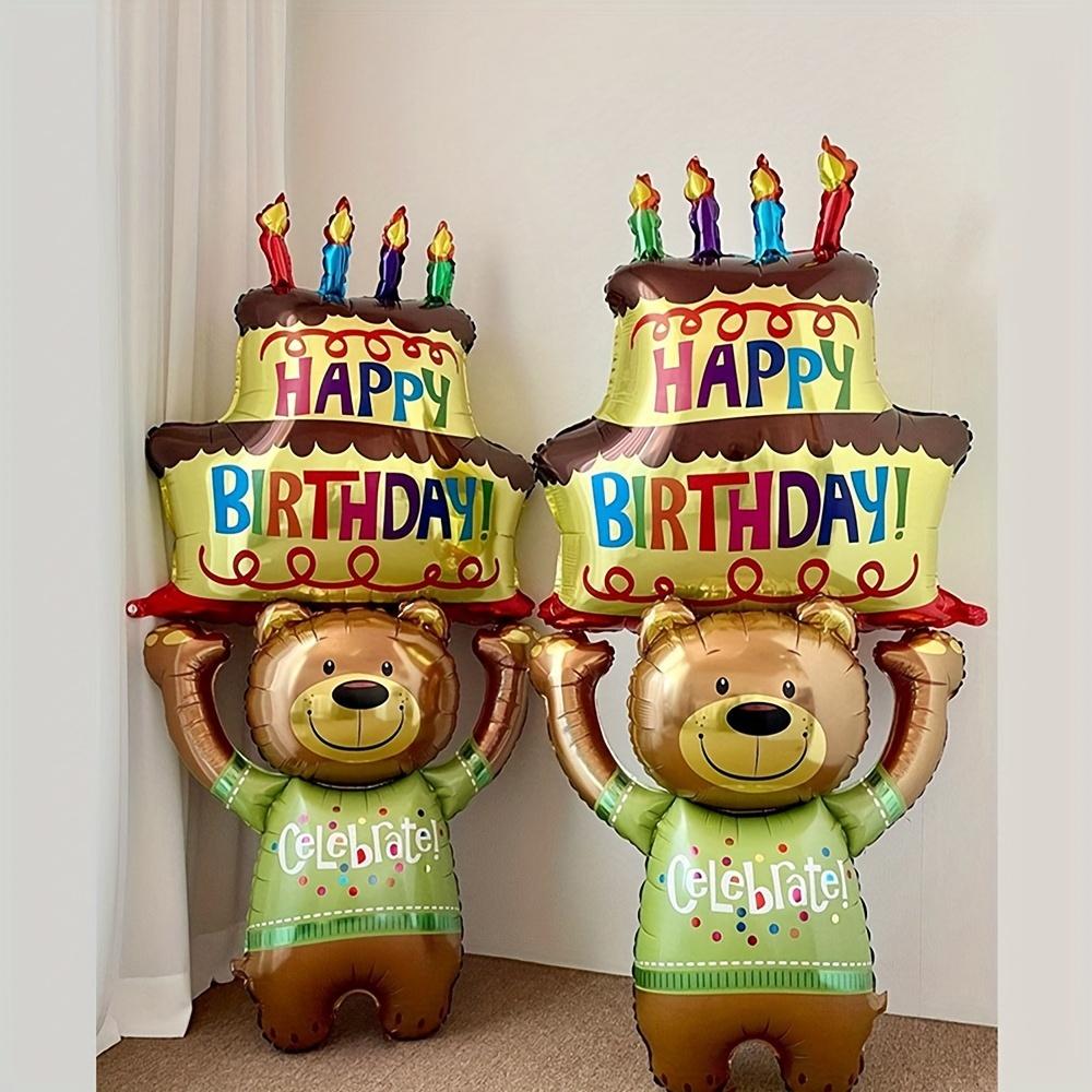 1pc 48 Inch Bear Holding Cake Shaped Aluminum Foil Balloon, Birthday Party Decoration, Christmas, Halloween, Thanksgiving Day Gift, Valentine's Day Gift