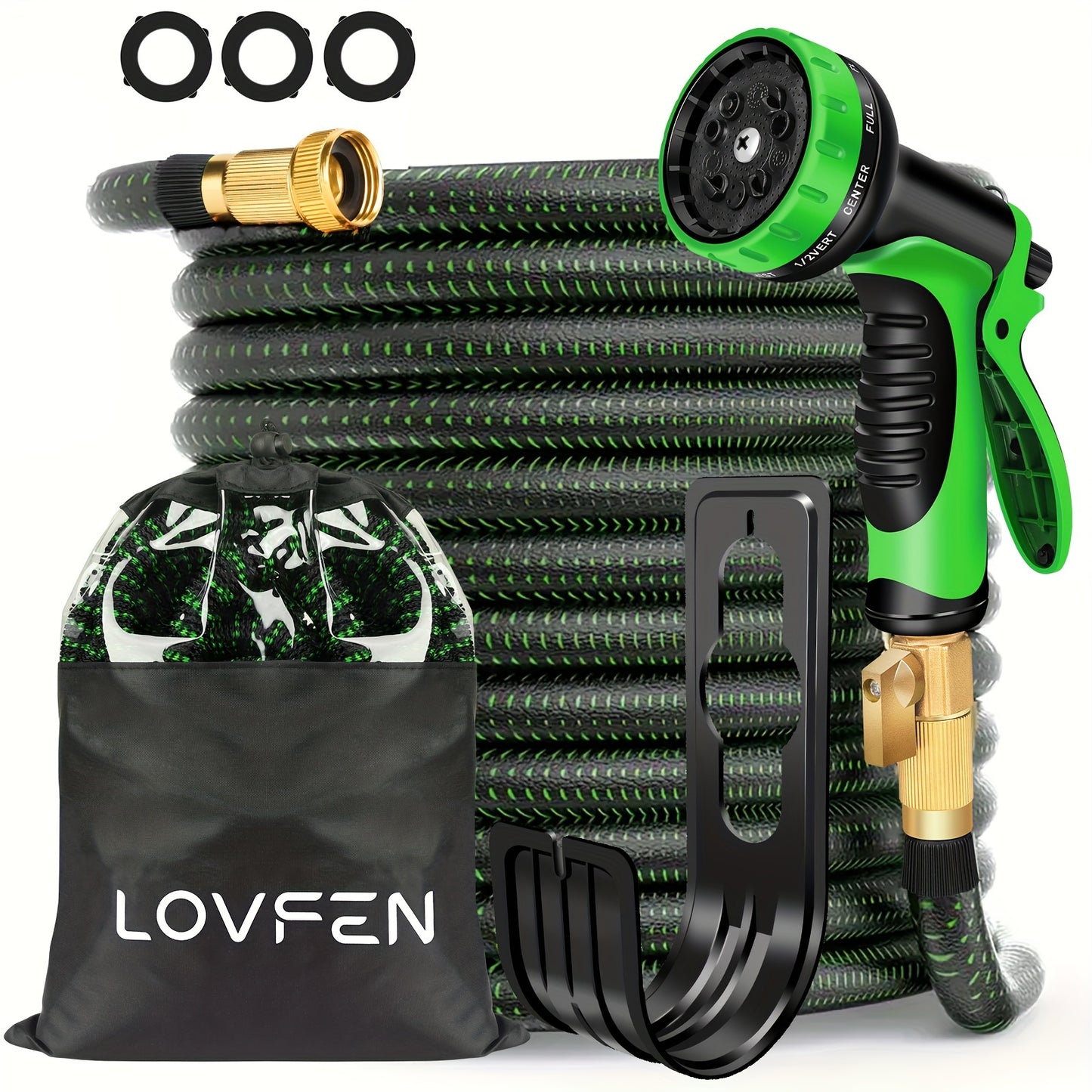 100 Feet Heavy-Duty Retractable Hose Used in Garden，Equipped 10 Functional High Pressure Nozzle，3/4 Solid Brass Joint，Leak-Proof Design，Durable Rubber Material，Perfect for Cleaning、Forestry and Gardening