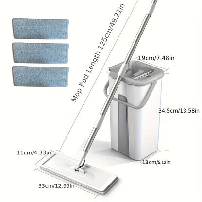 1 Set, Mop And Bucket With Wringer Set, Hands-Free Wash Flat Floor Mop And Bucket, With 1/3 Replaceable Microfiber Pads, Wet And Dry Use, Dust Removal Mop, For Hardwood, Laminate, Tile, Wooden Floor Cleaning, Cleaning Tool, Back To School Supplies