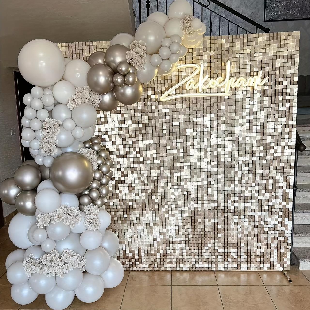 12-Pieces Matte Champagne Golden Square Transparent Shimmer Wall Panel - Glitter Sequin Background For Wedding, Birthday, And New Year Party Decoration