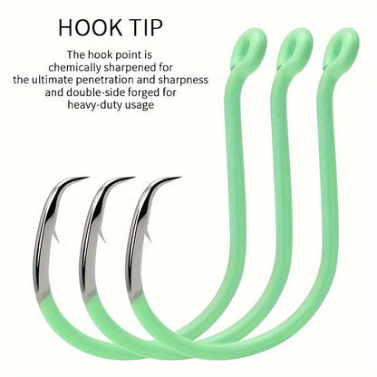 10pcs Green Luminous Circle Hook Eagle Mouth Hook - 10 Sizes High Carbon Steel - For Night Fishing Catfish & Other Fish - Suitable for Sea Fishing - Ideal Gift for Anglers