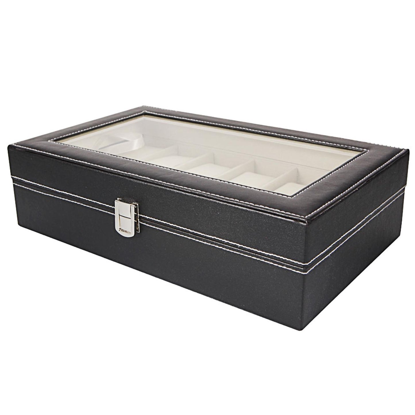 12 Compartments Top-level Opening Style Leather Watch Collection Box Black