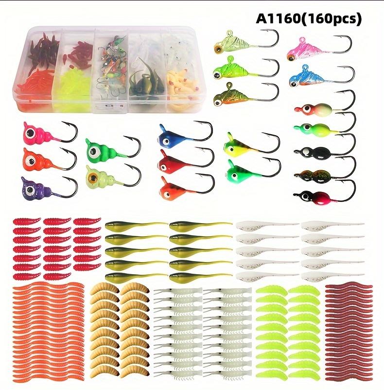 160/180/190pcs Fishing Lure Set, Ice Fishing Hook, Lead Head Hook, Sinking Lure, Soft Bait, Bionic Earth Worm, Fishing Accessories wacky worm