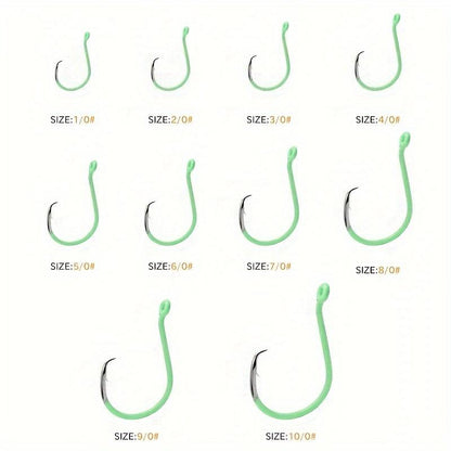 10pcs Green Luminous Circle Hook Eagle Mouth Hook - 10 Sizes High Carbon Steel - For Night Fishing Catfish & Other Fish - Suitable for Sea Fishing - Ideal Gift for Anglers