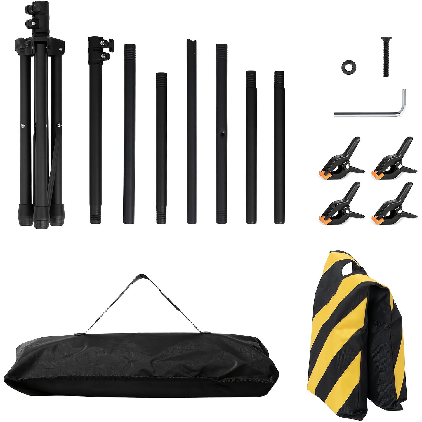 1pc - Green Screen Background Kit with Stand, 8x5.2ft Portable Green Screen Background Stand, T-Shape Background Stand Kit, for Streaming Video and Photography, Comes with 6 Spring Clips, Sandbags, Party, Photography and Video Studio Handbag