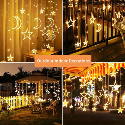 138LED Solar Curtain Lights - Outdoor Light Strings with USB Rechargeable, 8 Lighting Modes, Timer, Remote, Twinkle Fairy Lights for Patio, Gazebo, Ramadan, Porch, Window, Backyard, Tent happy birthday