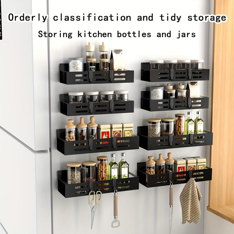 1/2pcs Magnetic Storage Organizer - Space-Saving Seasoning Rack with Hooks, Wall-Mounted Shelf, and Punching-Free Holder - Ideal for Kitchen Refrigerator, Microwave, and Countertop Organization