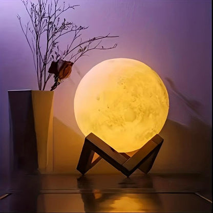 1pc Enchanting LED 3D Moon Lamp - Moon-Shaped Night Light with Stand, Decorative Ambient Table Light, Soft Warm Glow, Energy-Efficient, Perfect for Friends, Lovers, Birthday, Christmas Gifts, Home, Office, Bedroom Decor