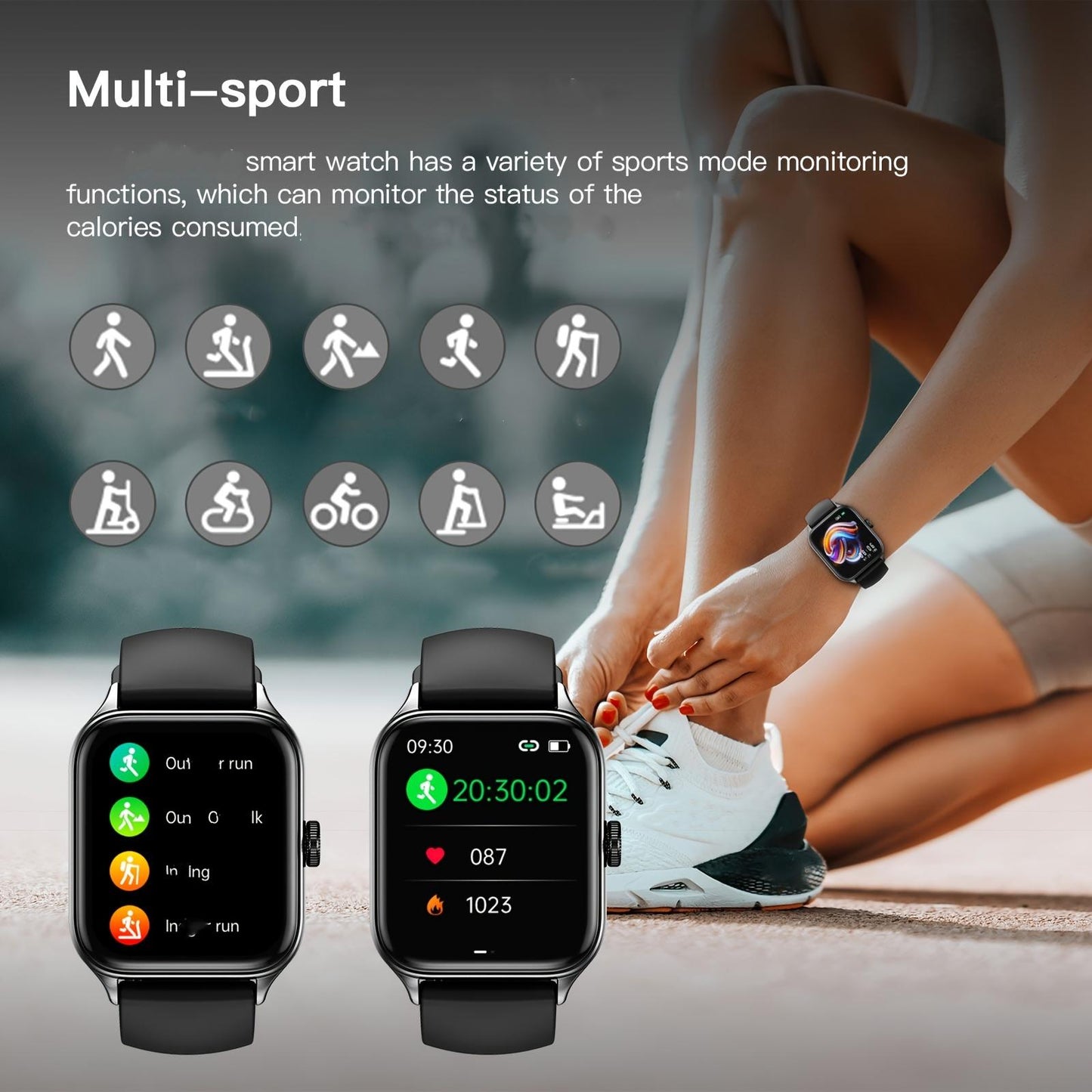 1.85" Smart Watches for man and woman 110+ Sport Modes Fitness Watch with Sleep Monitor, Pedometer, message/call, Wireless Devices Wearable Tracker for Android iPhone Mobile Phone Smartphone Wristwatch