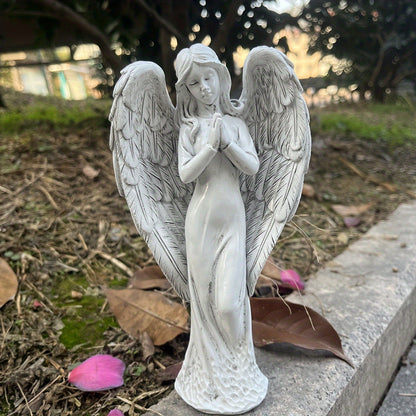 1pc Exquisite Resin Praying Angel Sculpture - Beautiful Yard and Garden Decoration, Indoor Home Decor, Artistic Craft, Religious Symbol, Antique Stone Finish, Perfect Souvenir and Party Accessory