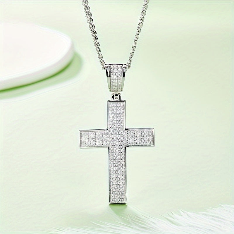 1pc Elegant 925 Sterling Silvery Cross Pendant with 2-Carat Moissanite, Unisex Fashion Jewelry for Engagement, Wedding Anniversary, Gift for Lovers, Friends, Family