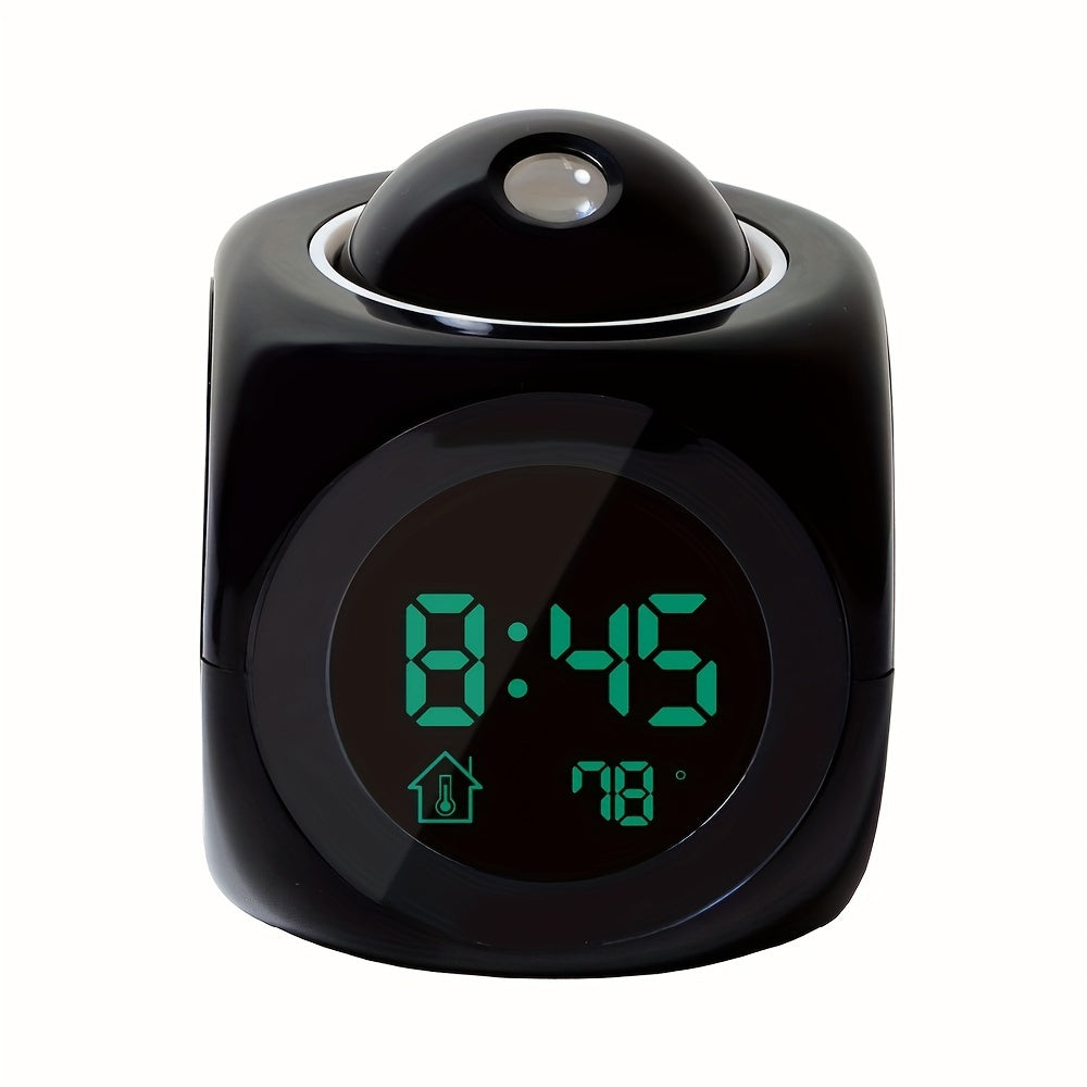 1pc Innovative LCD Projection Desk Clock - Talking Voice Prompt, Digital Alarm, Thermometer, Snooze Function, LED Display, Time Display, Compact Design - Battery Not Included