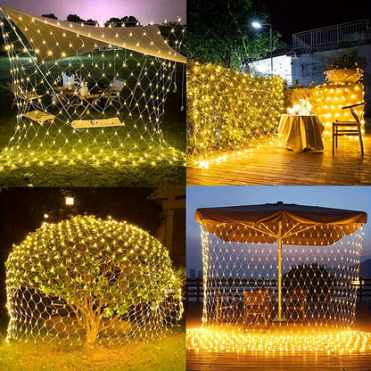 1 Pack Waterproof Solar Net Lights- 192 LED, 9.8ft X 6.6ft 8 Modes LED Flashing Mesh Lights For Outdoor/Indoor Use - Perfect For Tree, Landscape, Garden, Roof, Balcony, Wall Decor - Ideal For Weddings, Birthdays, Christmas, Halloween, Party