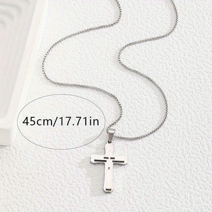 1 Pc-2 Pcs/set Classic Cross Necklace for Men Boy Silvery  Golden Stainless Steel Christ Pendant Necklace  Jewelry gift