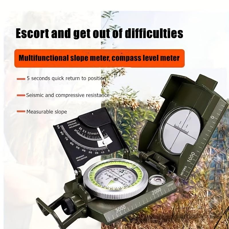 1 pc of High-Precision Military Compass, Tactical Multifunctional Professional Geological Compass with Illuminated Display, Waterproof Zinc Alloy Outdoor Gear, Suitable for Camping, Hiking, Exploring, Riding, Tactical Training Laser cutting