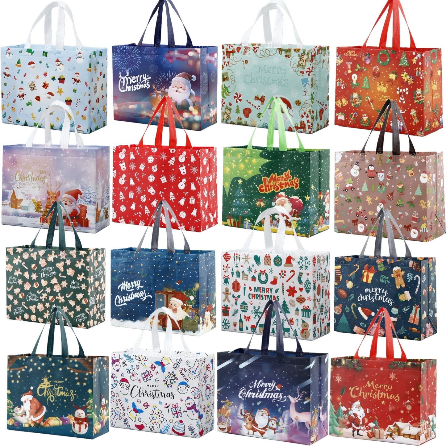 16pcs Christmas Gift Bags with Handles - Festive Holiday Treat & Present Pouches for Party Favors and Decorations