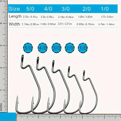 125pcs/box Bass Worm Hooks Offset Fishing Hooks 125pcs Wide Gap Bass Hook for Plastic Worms Bait Jig Fish Hooks