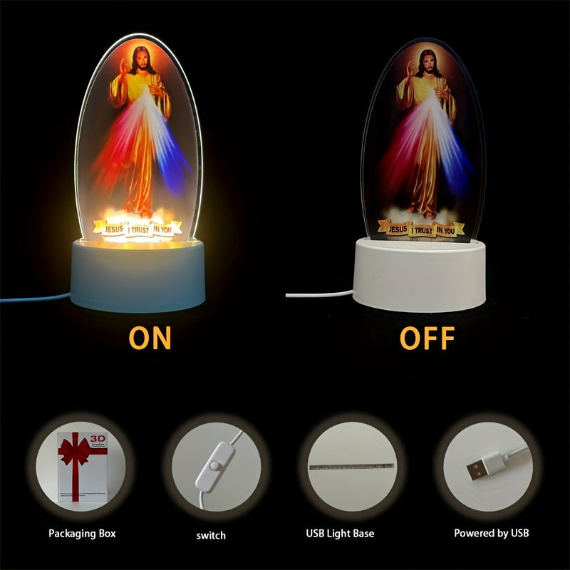 1pc 3D Night Light. Jesus Character Night Light, Engraved with Jesus, I Believe In You Night Light, Church Souvenir Religious Home Decoration Ornament Night Light