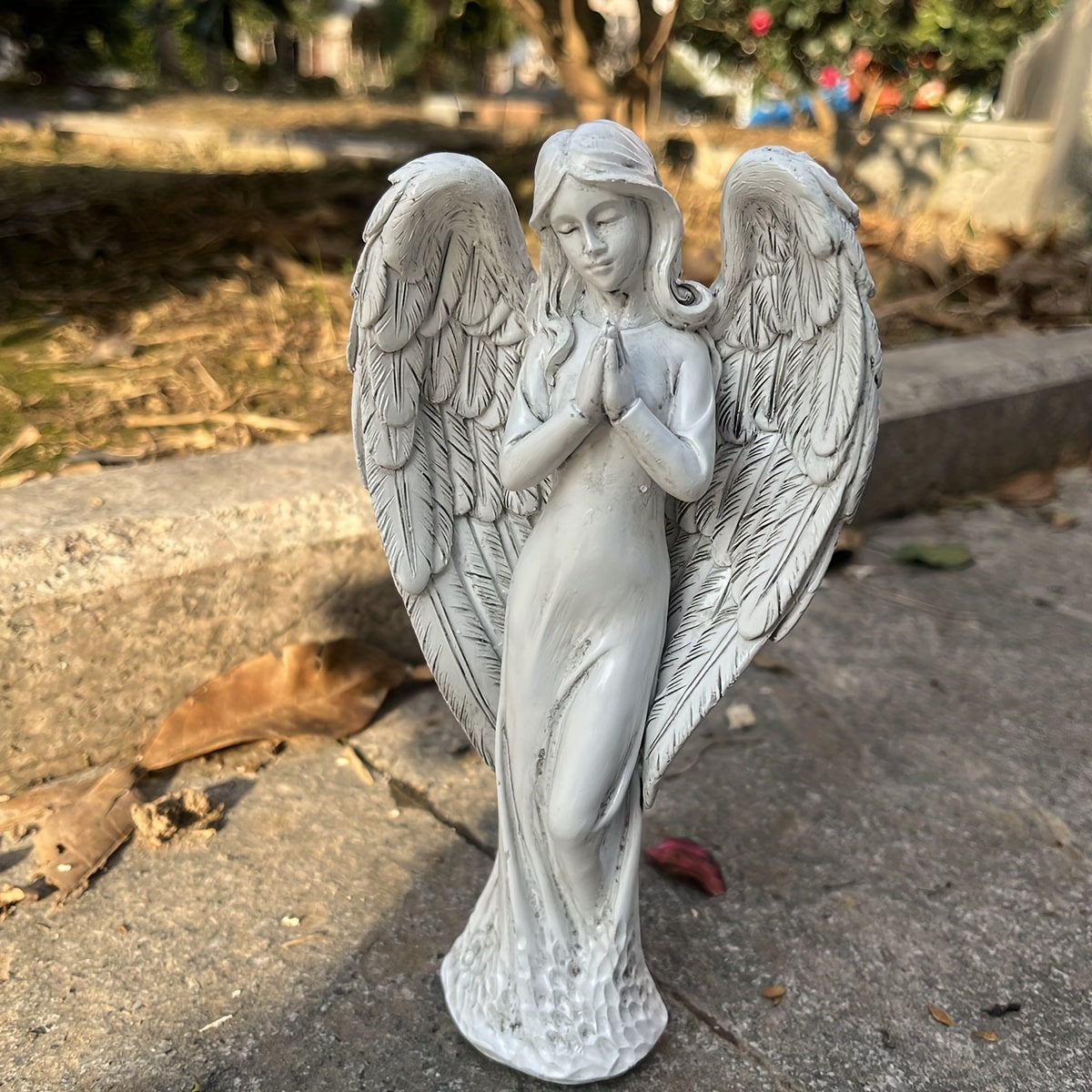 1pc Exquisite Resin Praying Angel Sculpture - Beautiful Yard and Garden Decoration, Indoor Home Decor, Artistic Craft, Religious Symbol, Antique Stone Finish, Perfect Souvenir and Party Accessory