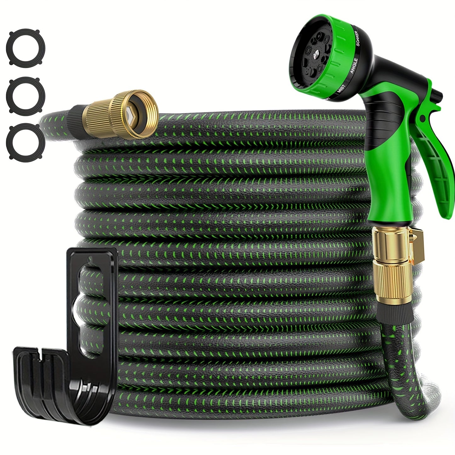 100 Feet Heavy-Duty Retractable Hose Used in Garden，Equipped 10 Functional High Pressure Nozzle，3/4 Solid Brass Joint，Leak-Proof Design，Durable Rubber Material，Perfect for Cleaning、Forestry and Gardening