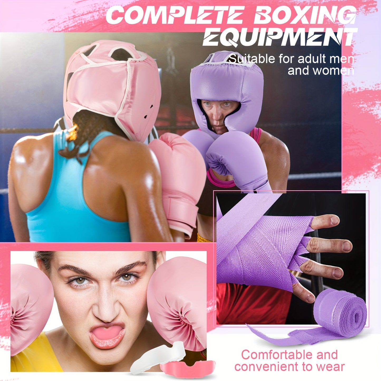 14 Pcs Boxing Set Including 2 Pair Of 16 Oz Boxing Gloves, Headgear, Helmet, Boxing Hand Wraps & Mouth Guards - For Adults & Youth Beginners - Ideal for Boxing Training & Fitness