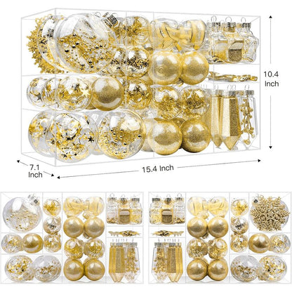 1pc 86pcs Christmas Balls Ornaments Set, Shatterproof Plastic Clear Decorative Baubles for Xmas Tree Decor Holiday Wedding Party Decoration, Glod happy birthday