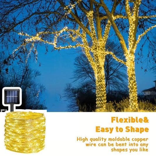 1 Pack Of 104ft (300LED) Solar Outdoor Lights, Outdoor Solar String Lights, Copper Wire 8 Pattern Solar Fairy Tale Lights Garden Yard Tree Christmas Party Wedding (Warm White ) NiMH Battery With Cable Management Reel IP65 Waterproof